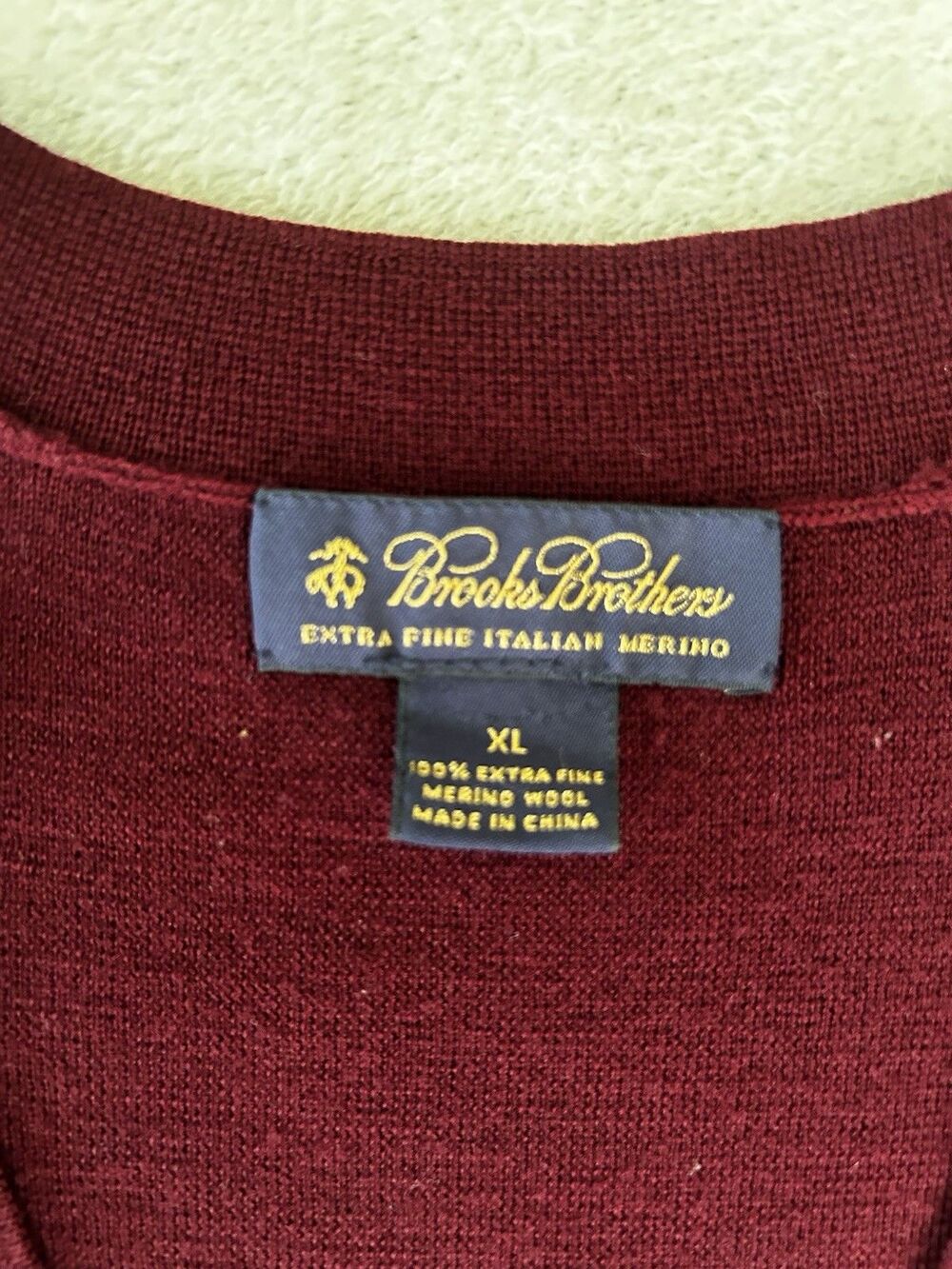 Brooks Brothers Italian Merino Wool V-Neck Sweater Vest Burgundy XL preppy Gold - Picture 7 of 11